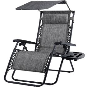 Grey Zero Gravity Folding Reclining Patio Lounge Chair with Canopy Sun Shade