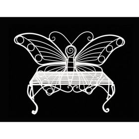 Modern Outdoor Butterfly Garden Bench in White Metal Finish