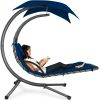 Navy Blue Single Person Sturdy Modern Chaise Lounger Hammock Chair Porch Swing