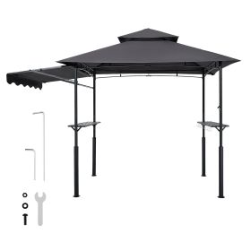 Grill Gazebo, 8 x 5 ft Double-Tiered Top, Reinforced BBQ Gazebo with Extra Awning, Powder-Coated Steel Patio Grill Shelter with 2 Side Shelves &