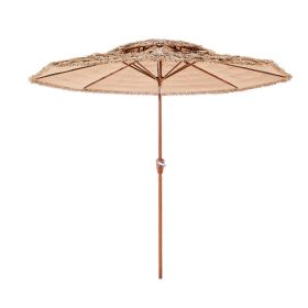 Tiki Umbrella, 9 ft Thatched Patio Umbrella with Tilt, 2-Tier Hawaiian Style Beach Parasol with PP Thatch and 8 Metal Ribs