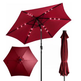 9ft Solar LED Patio Umbrella with Push Button Tilt & Crank, 6 Ribs Waterproof Polyester Outdoor Market Table Umbrella for Garden Backyard Pool