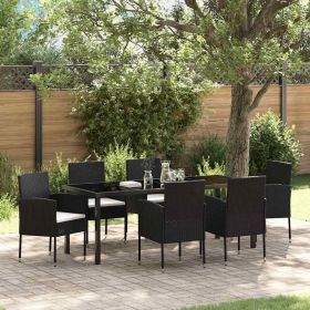Garden Dining Set with Cushion 7 pcs Black Poly Rattan
