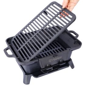 Camping Stove Oval Cast Iron Grill Outdoor, Portable Charcoal Grill and Tabletop Cast Iron Skillet - 100% Cast Iron, Durable, Small Charcoal Gril
