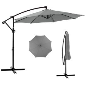 Outdoor Patio Umbrella, 10ft Offset Hanging Patio Umbrella with Aluminum Stand, 8 Ribs, UV Protection for Pool Garden Backyard Market, Gray
