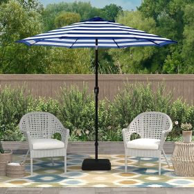 Outdoor 9ft Patio Umbrella with Crank Handle and Push Button Tilt, Outdoor Market Umbrella with 8 Ribs Blue Stripe