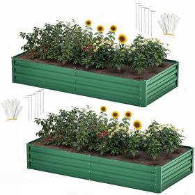 2 Pack 6ftx3ft Outdoor Raised Garden Bed Kit,Large Galvanized Metal Patio Planter Box with Safety Rubber & Gloves, for Vegetables Flowers,Green