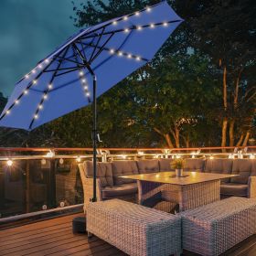 10ft 3-Tier Solar Patio Umbrella with 32 LED Lights, Outdoor Umbrellas with Push Button Tilt and Crank,Navy Blue
