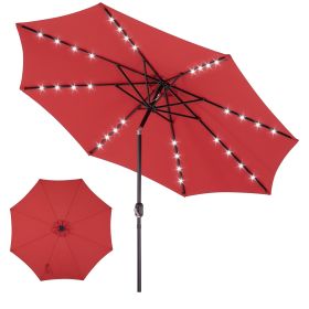 10 ft Outdoor Patio Umbrella with Solar LED Lights, Weather Resistant Camping & Yard Umbrella with Push Button Tilt