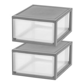 30 Qt Large Plastic Drawers, Under Bed Storage Bins, Stackable, Modular, 2Pk