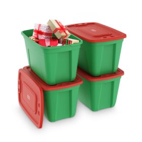 4 Pack 18 Gallon Christmas Storage Bins with Lids, Stackable Totes, Plastic Storage Containers, Garage Organization, 18-Gallon (72-Quart) - Green