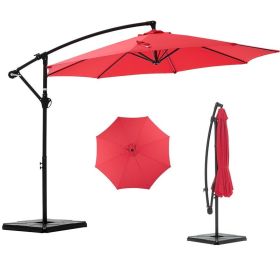 10ft Offset Hanging Outdoor Patio Umbrella with Base Stand Rotate and Tilt, 8 Ribs, UV Protection for Pool Garden Backyard Market, Red