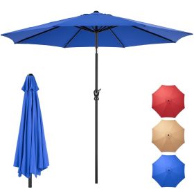 9FT Patio Umbrella Market Umbrella w/Tilt and Crank Heavy-Duty Round Outdoor Umbrellas for Garden, Deck, Backyard, Pool and Beach, blue