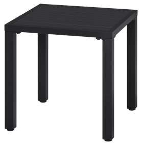 Outdoor Square Metal Side Table with Slatted Top, Black
