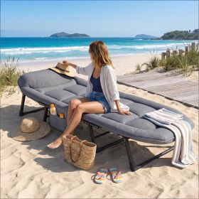 Patio Folding Chaise Lounge Bed, Ergonomic Single Reclining Cot, Portable Heavy Duty Outdoor/Indoor Folding Bed for Garden, Patio, Camping & Offi