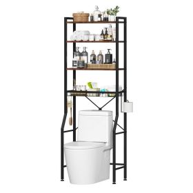 Over Toilet Bathroom Organizer, 4 Tier Adjustable Storage Rack, Space Saving Shelf for Tight Areas, Brown