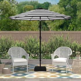 Outdoor 9ft Patio Umbrella with Crank Handle and Push Button Tilt, Outdoor Market Umbrella with 8 Ribs Black Stripe