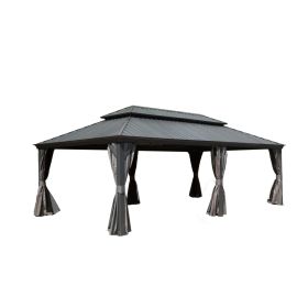 14x22FT Hardtop Gazebo, Outdoor Gazebo with Galvanized Steel Double Roof, Aluminum Frame, Built-in Gutter System, Curtain and Netting