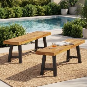 Catriona Acacia Wood Outdoor Bench (Set of 2)