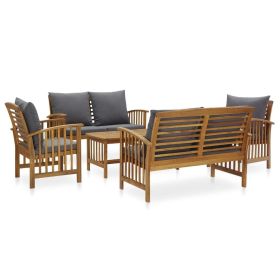 Garden Lounge Set Dark grey cushions and natural wood