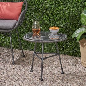 Orlando Outdoor Glass Top Faux Rattan Side Table,Tempered Glass Top End Table for Balcony Porch Deck