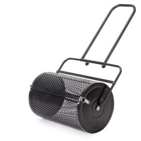 24 inch Compost Spreader for Lawn, Garden Peat Moss Roller with Double Side Latches, Powder Coated Steel Mesh Basket for Topdressing & Seedling,