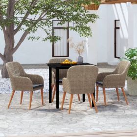 5 Piece Patio Dining Set with Cushions Brown