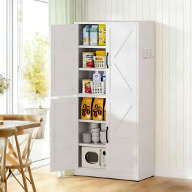 White Steel Kitchen Pantry Storage Cabinet with Adjustable shelves, heavy-duty country cabinet for kitchens, bathrooms and living rooms