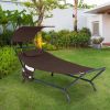 Brown Polyester Chaise Lounge Chair Hammock with Canopy and Storage Bag