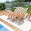 2-Seater Adirondack Slatted Acacia Patio Dual Rocker Sunbed Wood Lounger