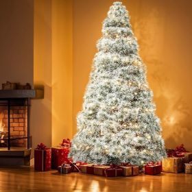 Pre-lit Artificial Christmas Tree, Prelighted Green Artificial Hinged Spruce Xmas Tree With 347 Branch Tips, 120 Incandescent Lights (Option: Four point five foot flocking)