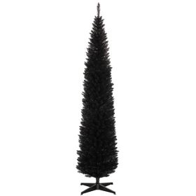 HOMCOM 8' Artificial Pencil Christmas Tree, Slim Xmas Tree With 618 Realistic Branch Tips And Plastic Stand, Black (Option: Black)