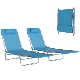 2 Piece Folding Chaise Lounge Chairs, Pool Sun Tanning Chairs With Reclining Back, Breathable Mesh Seat, Headrest For Beach, Yard, Patio, Blue (Option: Blue Silver Gray Matte Frame)
