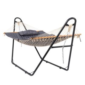 Hammock with Stand, Double-Barrel Hammock with Hammock Bed, Heavy Duty Adjustable Hammock Set for Outdoors, Patio, Yard, Garden, Gray (Option: Gray)