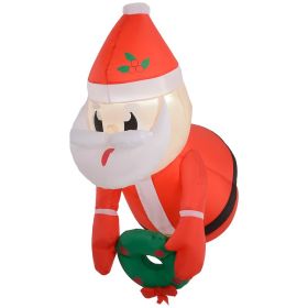 3.4 Inflatable Santa Claus Holding Wreath w/ LED Lights, Blow-Up Outdoor Hanging Display for Garden Party (Option: Red-160x160x120 mm)