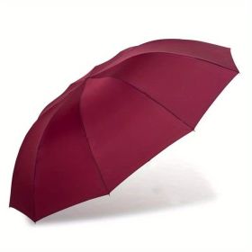 Outdoor Travel Large Folding Manual Umbrella, Rain Or Shine Dual-use Umbrella (Color: Claret, material: All steel)