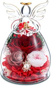 Gifts for Women Birthday Gifts for Mom Forever Preserved Rose in Glass Elegant Angel Figurine Preserved Flowers Display with Forever Flowers Look (Color: Red)