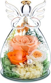 Gifts for Women Birthday Gifts for Mom Forever Preserved Rose in Glass Elegant Angel Figurine Preserved Flowers Display with Forever Flowers Look (Color: Champagne)