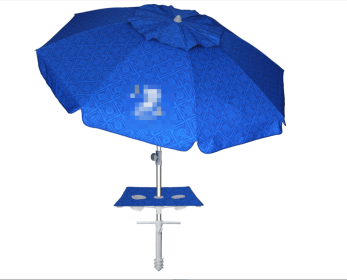 Beach Umbrella With Sand Anchor & Table Tray, 6.5ft Portable Heavy Duty Sun Outdoor Umbrella, UV 50+ Protection, Carry Bag for Patio, Pool and Ga (Color: Table Tray-Blue Paint)