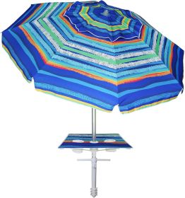 Beach Umbrella With Sand Anchor & Table Tray, 6.5ft Portable Heavy Duty Sun Outdoor Umbrella, UV 50+ Protection, Carry Bag for Patio, Pool and Ga (Color: Table Tray-Stripes)