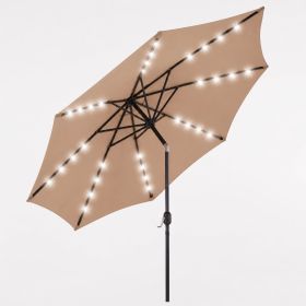 10ft Solar LED Lighted Patio Umbrella, Table Umbrella with 32 Lights, Push Button Tilt, UV Resistant Canopy, for Deck, Garden, Pool, Café (Pack Size: 1 Pack)