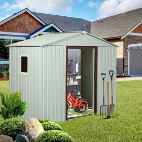 8ft x 4ft Outdoor Metal Storage Shed With window and metal foundation White (Color: as Pic)