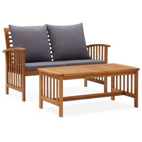 2 Piece Patio Lounge Set with Cushions Solid Acacia Wood (Color: Brown)