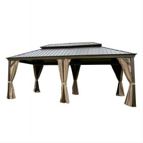 12'x20' Hardtop Gazebo, Outdoor Aluminum Frame Canopy with Galvanized Steel Double Roof (Color: as Pic)