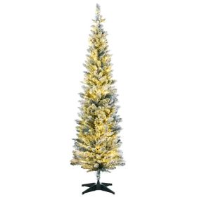 5ft Pencil Christmas Tree, Slim Artificial Christmas Tree with Realistic Branches and Warm White LED Lights, Green (Option: Green-880x195x220 mm)